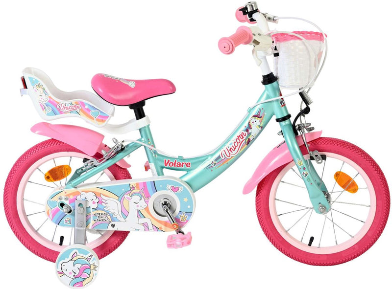 Bicicleta infantil Volare Unicorn - niña - 14 pulgadas - verde - dos frenos de mano