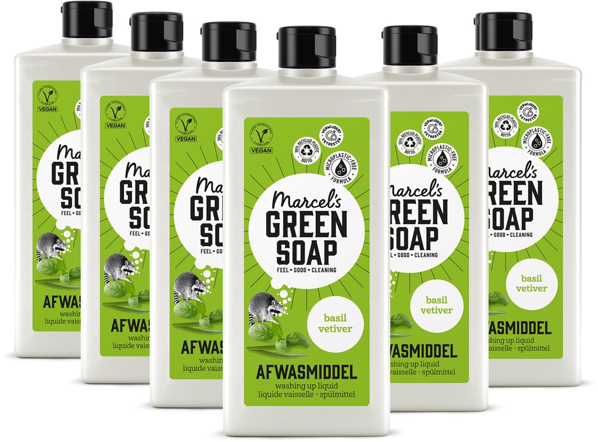 Jabón líquido para lavavajillas Marcel's Green - albahaca vetiver - 6 x 500 ml