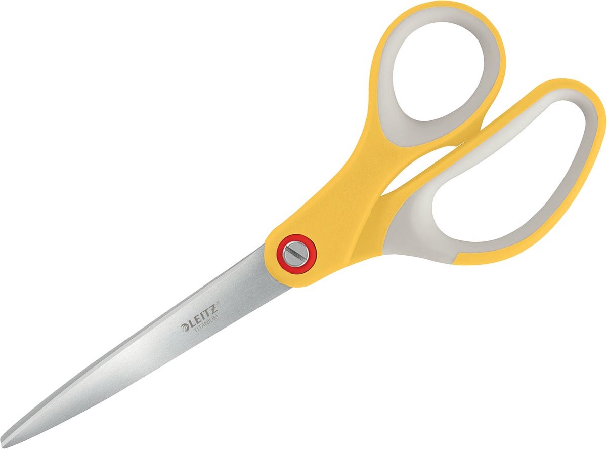 Leitz tweehandige titanium schaar met ergonomische handgreep voor kantoor en thuiskantoor - warm geel