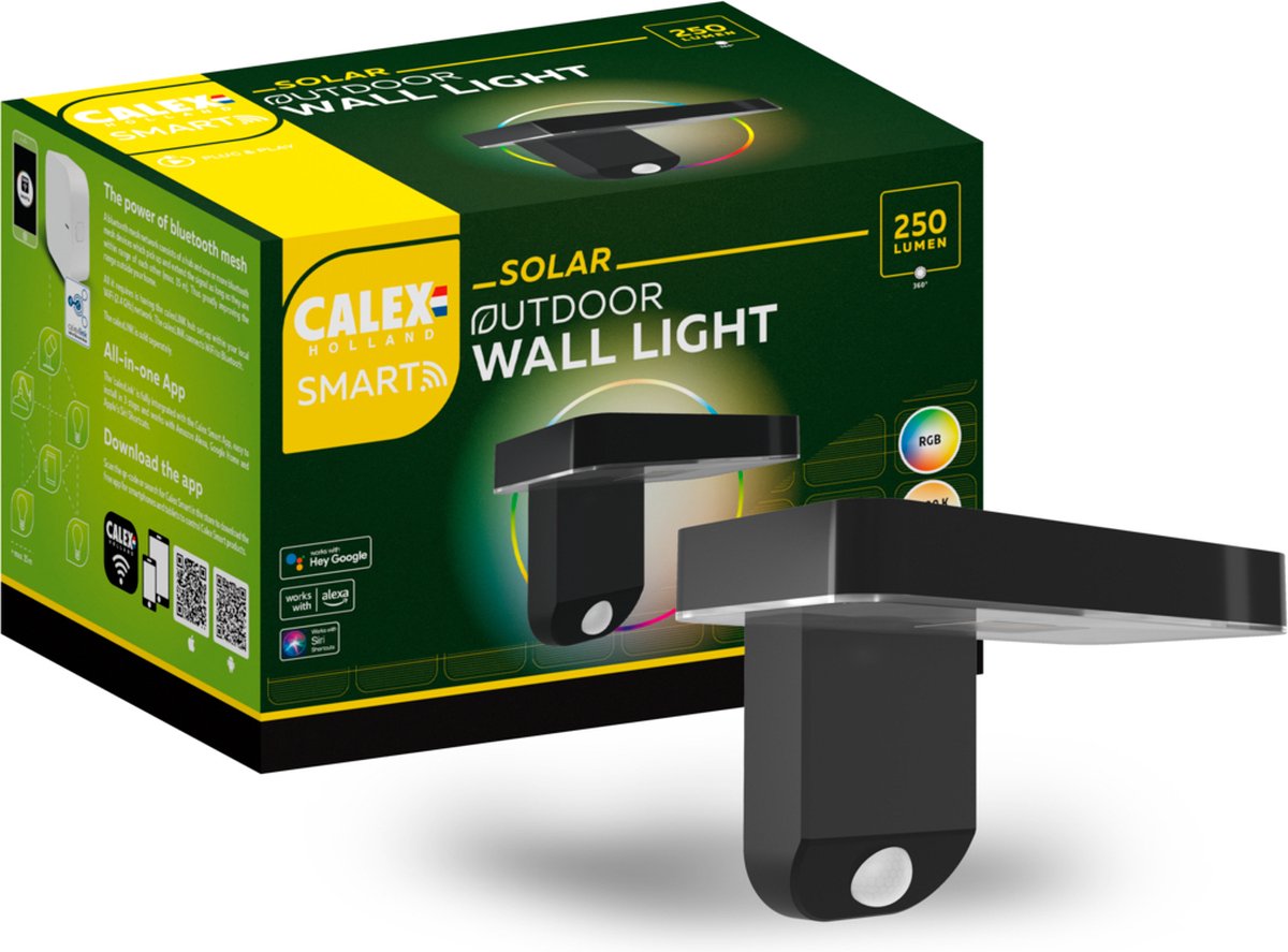 Lampada solare da esterno Calex smart outdoor - lampada da parete intelligente - rgb e bianco caldo - nero