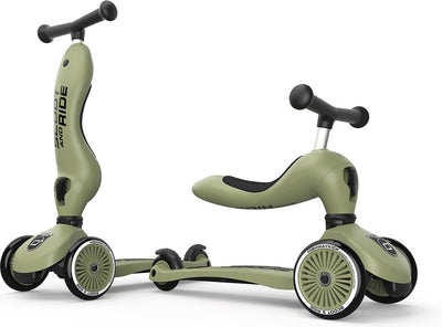 Scoot ride highwaykick 1 – 2-in-1 kinderstep – loopfiets en step in één – zonder gereedschap ombouwbaar – veilig en stabiel – olijf