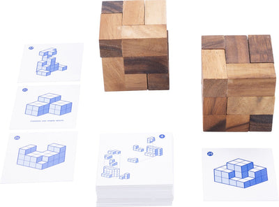 Longfield double soma cube - wooden 3D puzzle game - educational thinking game - logical brainteaser - building and folding game - angel heart
