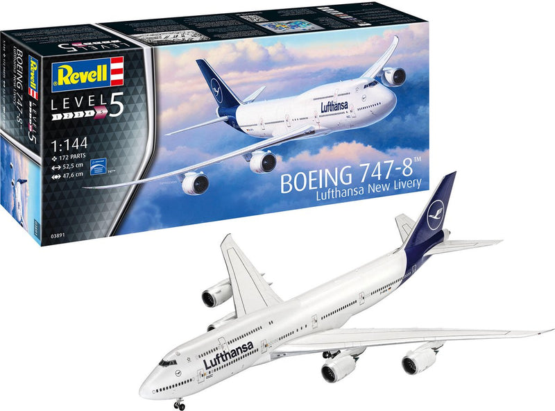Revell model kit aereo - 03891 boeing 747-8 - lufthansa - nuova livrea in plastica - 1:144 - modellismo