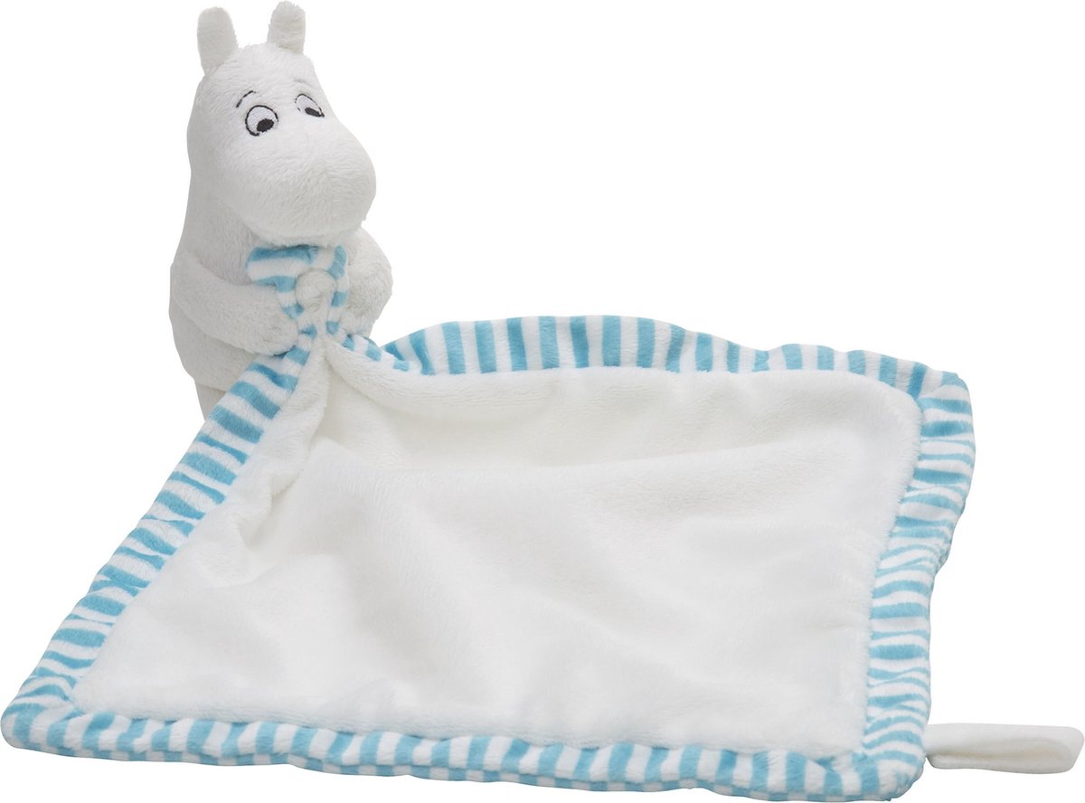 Rätt start - moomin - panno coccole blu - 24 x 24 cm - con anello per ciuccio - morbido panno coccole per bambini - lavabile
