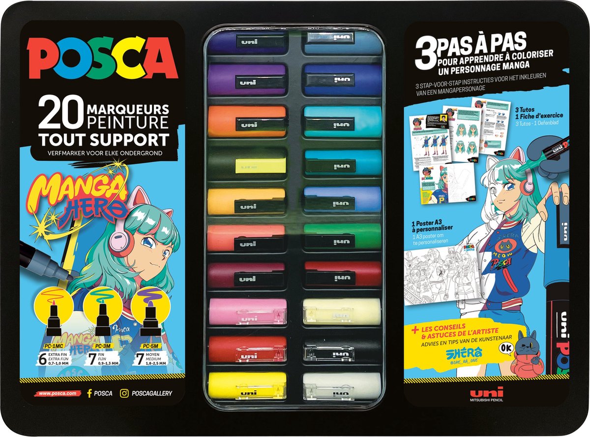 Pennarello Posca uni manga hero ass valigia 20 pz