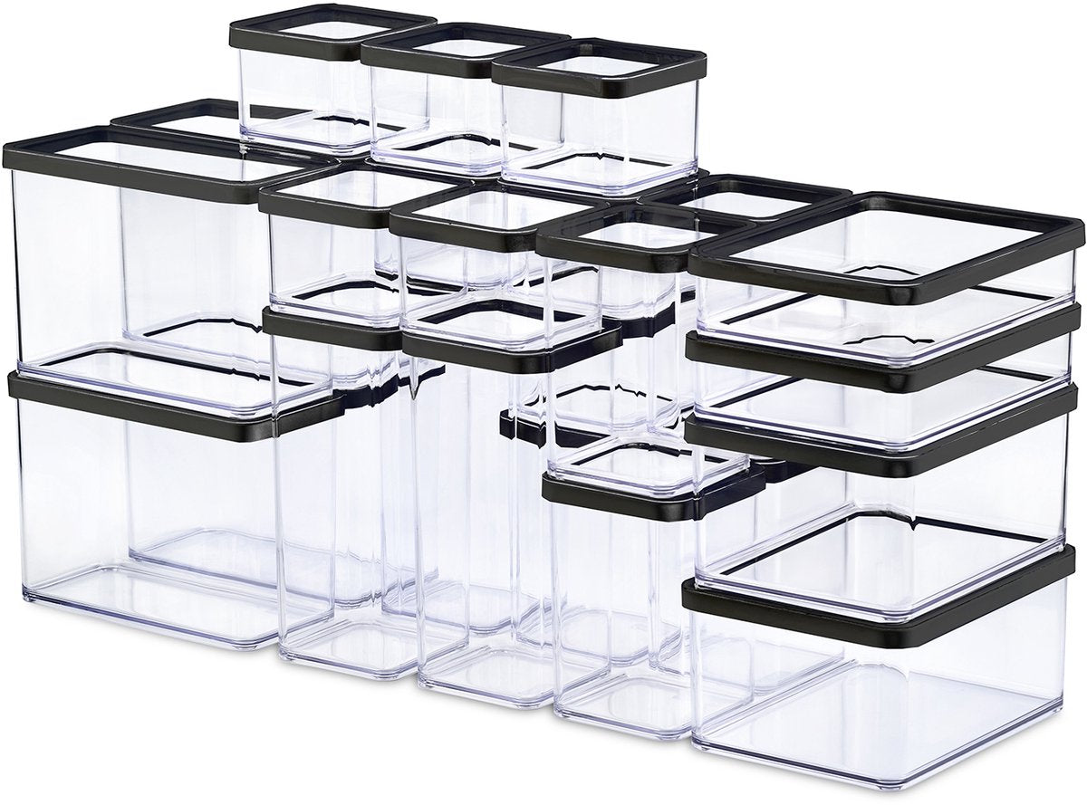 Rotho loft - set premium bewaarbussen 24-delig - luchtdicht - vaatwasmachinebestendig- zwart