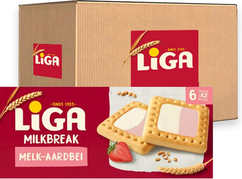Liga milkbreak duo cookies latte fragola - scatola 12 x 245g - biscotto - biscotti per viaggio o lavoro e ufficio