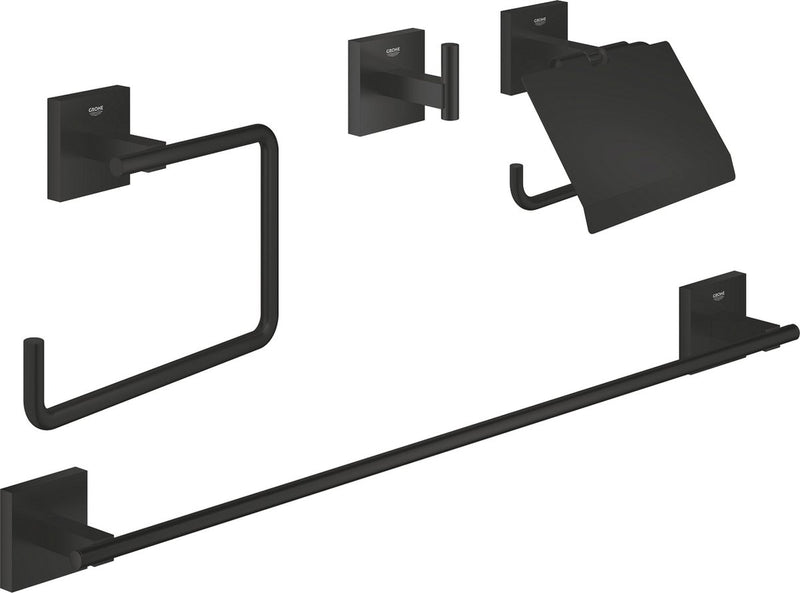 Set di accessori da bagno 4 in 1 Grohe Quickfix Start Cube - nero opaco
