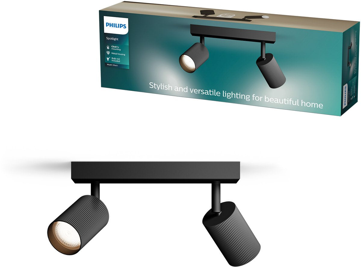 Philips wyatt opbouwspot - led gu10 fitting - richtbaar - 2 lichtpunten - clickfix - zwart