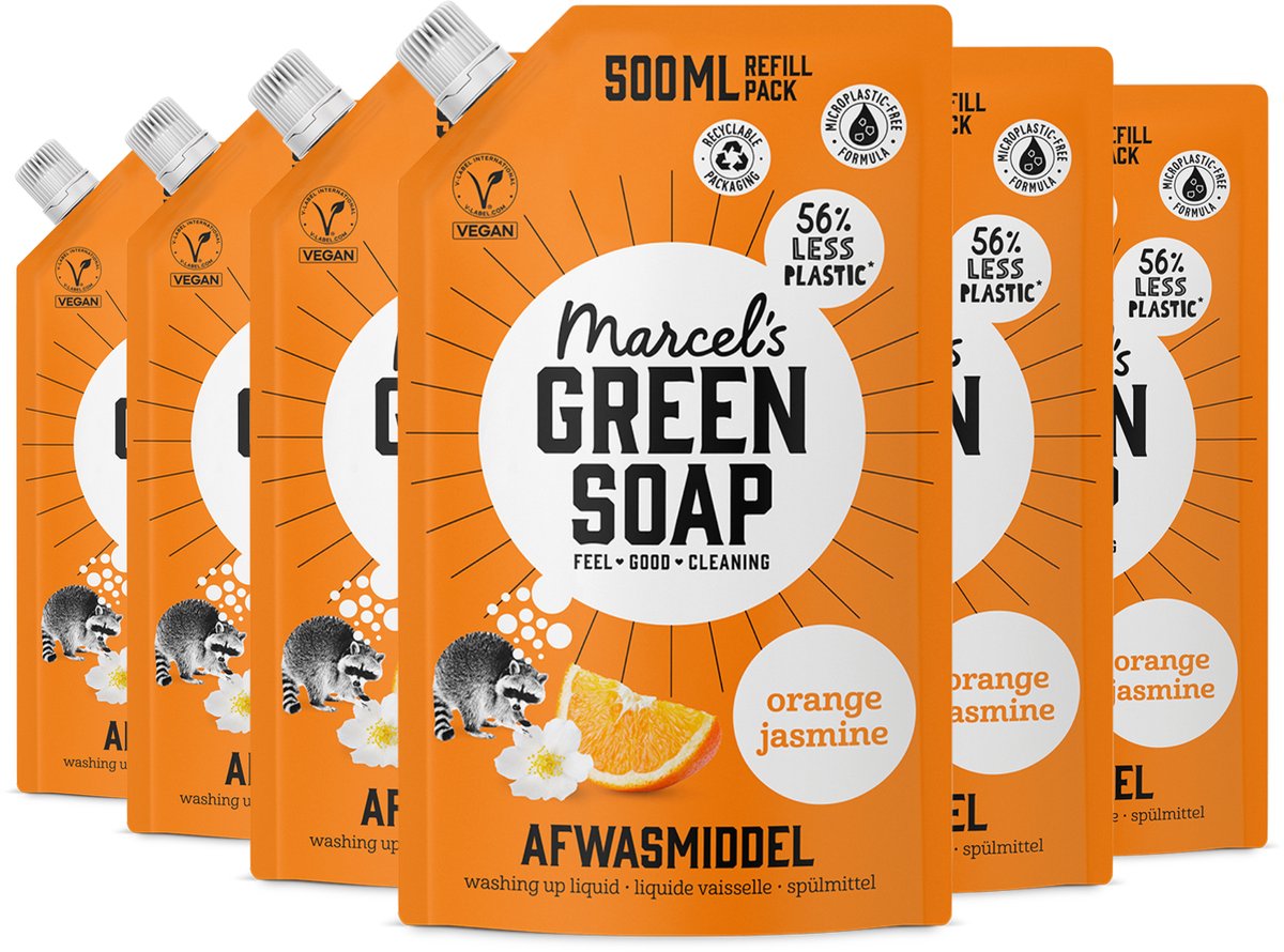 Ricarica di sapone liquido per piatti Marcel's verde - arancio gelsomino - 6 x 500 ml