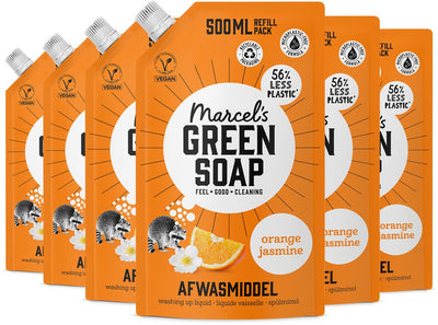 Marcel's green soap afwasmiddel navulling - sinaasappel jasmijn - 6 x 500 ml