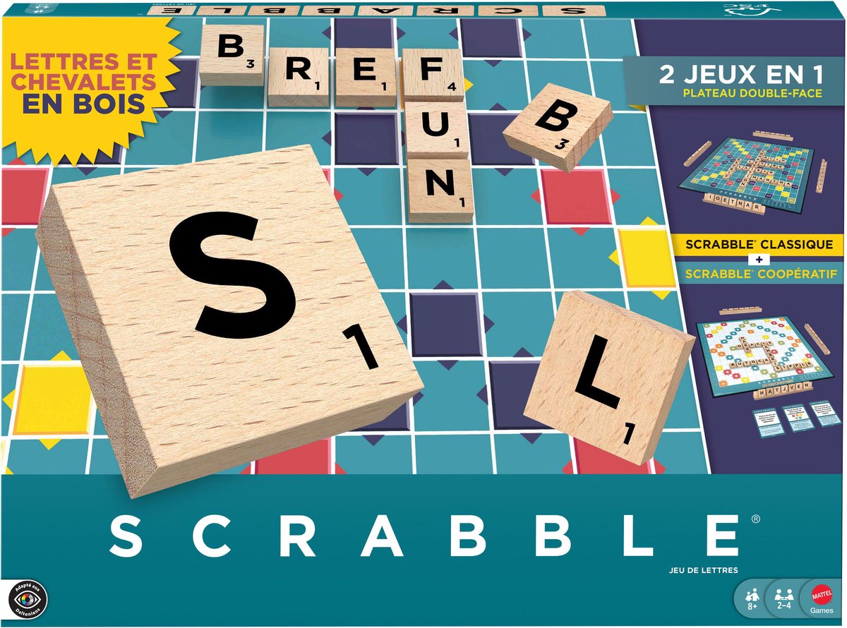 Giochi Mattel Scrabble - con blocchi di legno - edizione francese