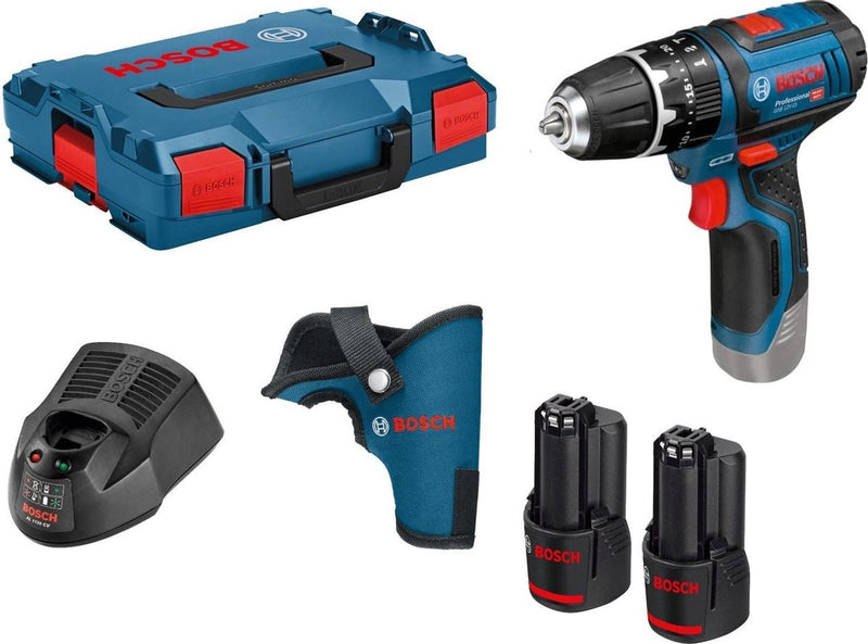 Bosch professional gsb 12v-15 - taladro de impacto inalámbrico - incluye 2 gba 12v x batería (2,0 ah) - cargador gal 12v-40 - funda - l-boxx