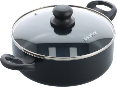 Pentola in ceramica Kochstar Essenz con coperchio - 24 cm - 3,5 l - senza PFAS - pentola a induzione - padella a induzione - rivestimento antiaderente in ceramica - maniglia di raffreddamento - utilizzabile in forno fino a 130° C - nero