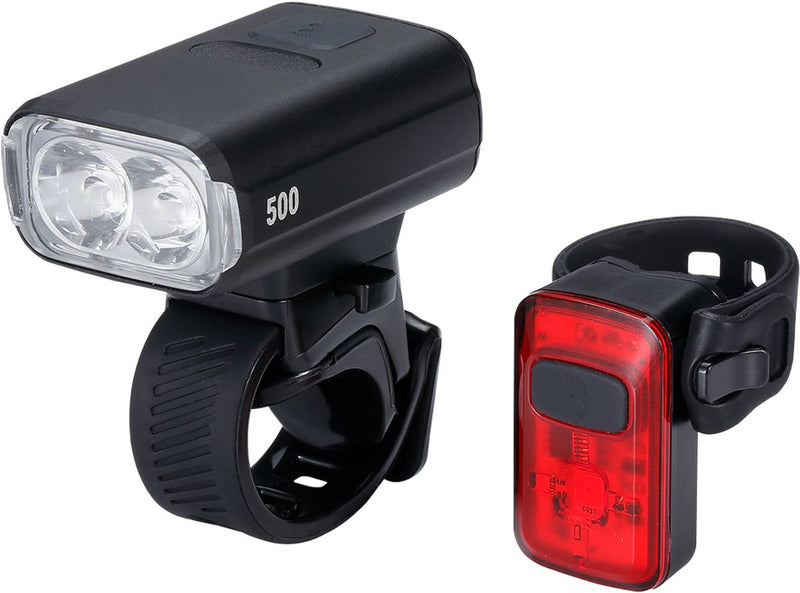Bbb Cycling Nanostrike 500 Combo Juego de luces delanteras y traseras - 500 lúmenes - Recargable por USB - IPX6 resistente a la lluvia - Luces para bicicleta Bicicleta de carretera Bicicleta de montaña - BLS-265