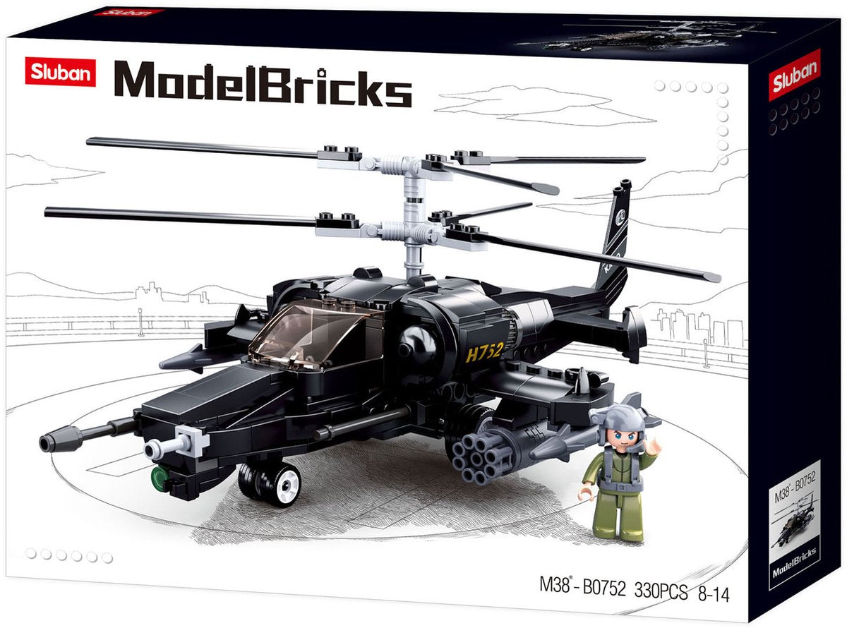 Sluban modelbricks gevechtshelikopter bouwspeelgoed – constructiespeelgoed – bouwset met 330 bouwstenen – m38-b0752 – vanaf 8 jaar