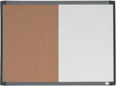 Nobo combination board with curved frame - pin board and whiteboard in 1 - 58.5 x 43cm - including whiteboard accessories - white natural brown