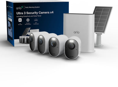 Telecamera di sicurezza Arlo ultra3 4K + pannello solare - Kit 4 cam (incl. smart hub)