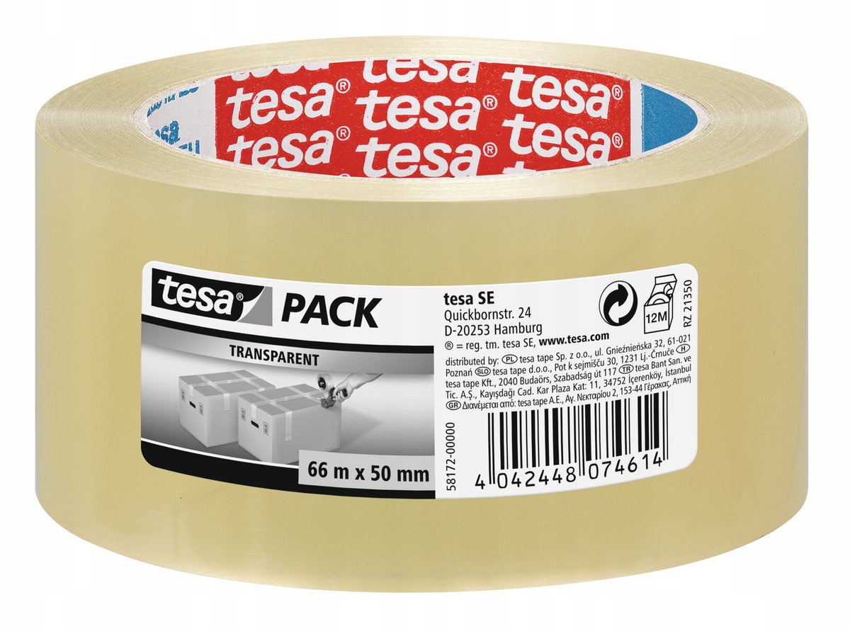 Cinta de junta Tesa transparente 48 mm x 66 m - adhesivo solvente fuerte