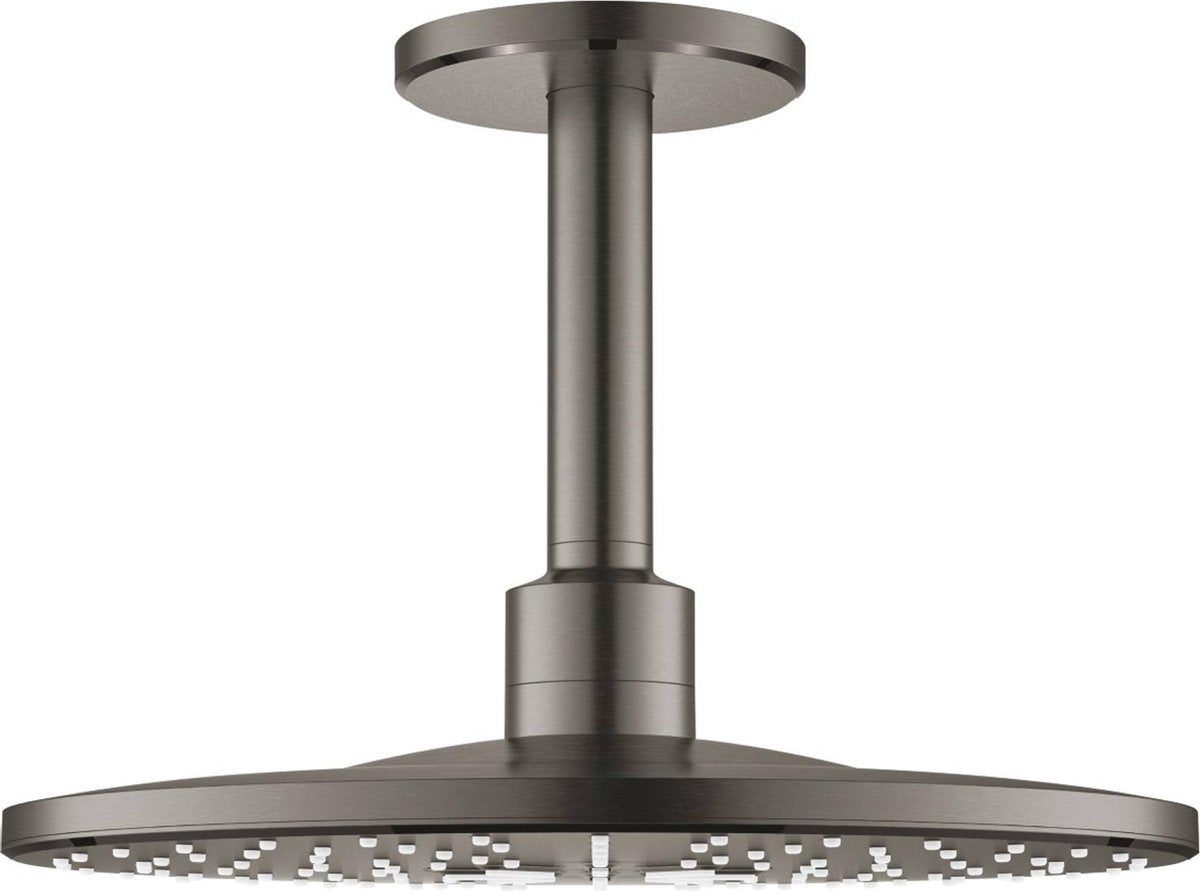 Soffione doccia Grohe Rainshower smartactive da 31 cm con braccio a soffitto con 2 tipi di getto, grafite dura spazzolata