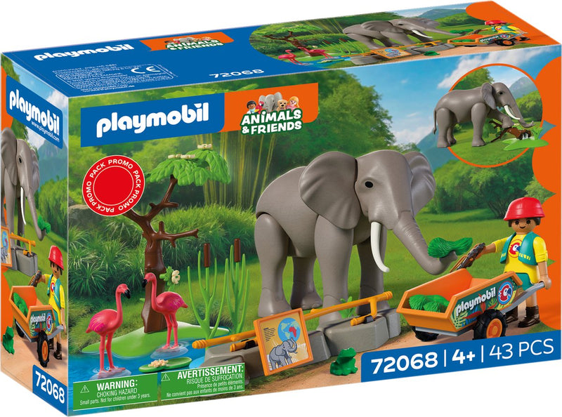 Playmobil animali amici elefante con guardiano dello zoo | set giocattolo zoo con 4 animali e accessori per recinto | per bambini dai 4 anni | 72068