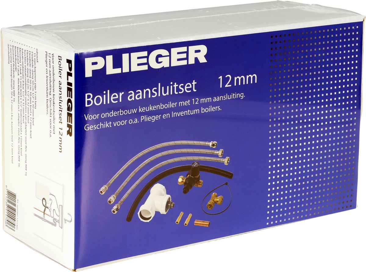 Plieger boileraansluitset 12mm - voor en inventum boilers - complete boiler aansluitset
