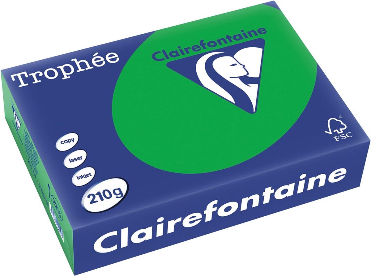Trophee clairefontaine trophée intenso, papel de color, a4, 210 g, 250 hojas, verde bijart
