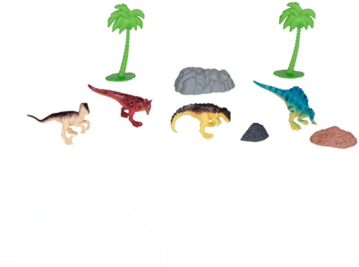 Set da gioco dinosauri Eddy Toys - 9 pezzi - personaggi dinosauri con palme ed elementi roccia - personaggi giocattolo - personaggi animali - giocattoli dinosauri 3+