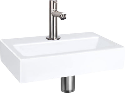 Juego de fuente plana Differnz - cerámica - grifo recto cromo mate - 38 x 24 x 7 cm