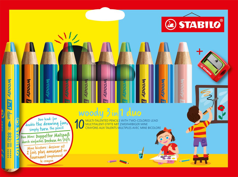 STABILO WOODY 3IN1 Duo con un lápiz Sharper, 11dlg.