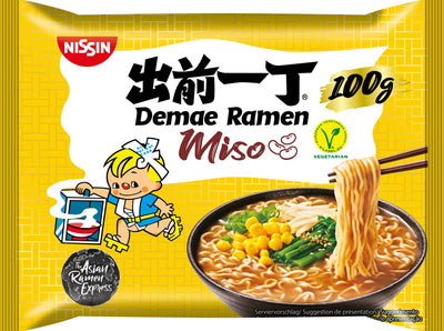 Nissin demae ramen - veggie miso noodles bowl - instant noedels - vegan - 10 stuks