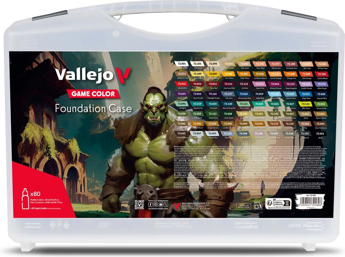 Vallejo hobbyverf acrylverf - 72180 game color - foundation koffer - acryl set - 80x verf set - 80x 18 ml