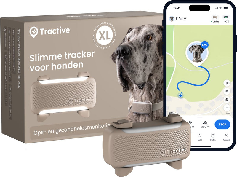 Tractive Dog 6 XL – Rastreador GPS Inteligente para Perros con Monitoreo de Valores Vitales y Alertas de Salud, 6 Semanas de Duración de la Batería – Marrón