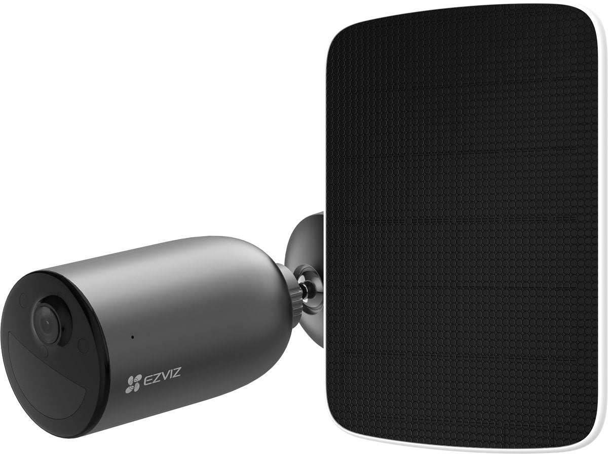 Kit Ezviz EB3 2K - Telecamera di sicurezza WiFi con pannello solare - Telecamera Pan/Tilt - Risoluzione 2K - Rilevamento AI - IP65 - Nero