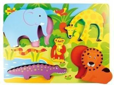 Bigjigs puzzle safari in legno - giocattoli educativi 5 pezzi.