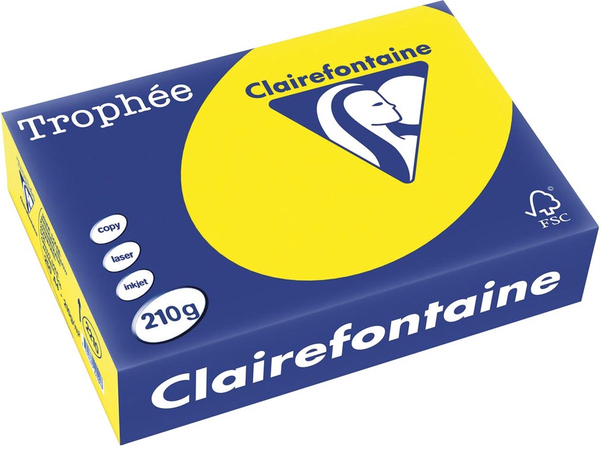 Clairefontaine trophée intens, gekleurd papier, a4, 210 g, 250 vel, zonnegeel