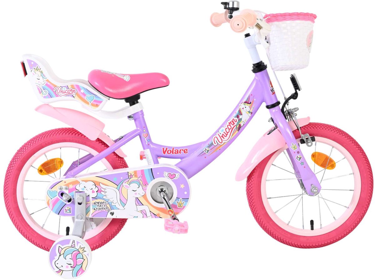 Bicicleta infantil Volare Unicorn - niña - 14 pulgadas - violeta