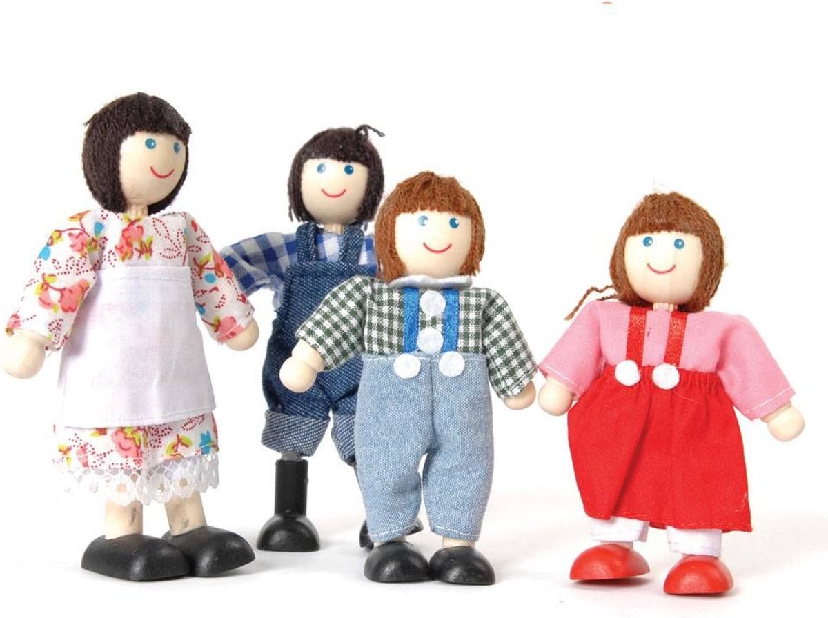 Casa de muñecas de madera Tidlo, muñecas de familia campesina