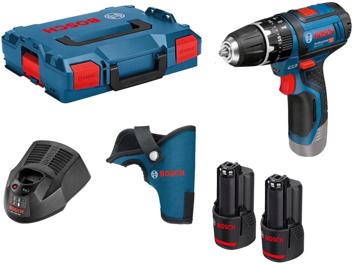 Bosch professional gsb 12v-15 - taladro de impacto inalámbrico - incluye 2 gba 12v x batería (2,0 ah) - cargador gal 12v-40 - funda - l-boxx