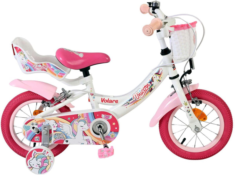 Bicicleta infantil Volare Unicorn - niña - 12 pulgadas - blanca - dos frenos de mano