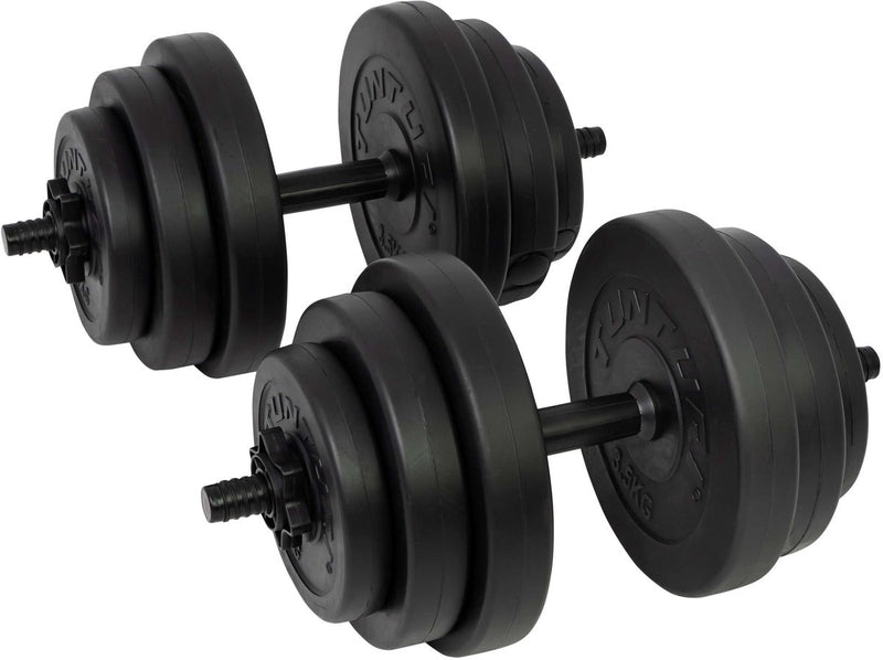 Pesas Tunturi - juego de barra - juego de mancuernas - 2 piezas - total 28 kg - negro - vinilo - incl. aplicación de fitness gratuita