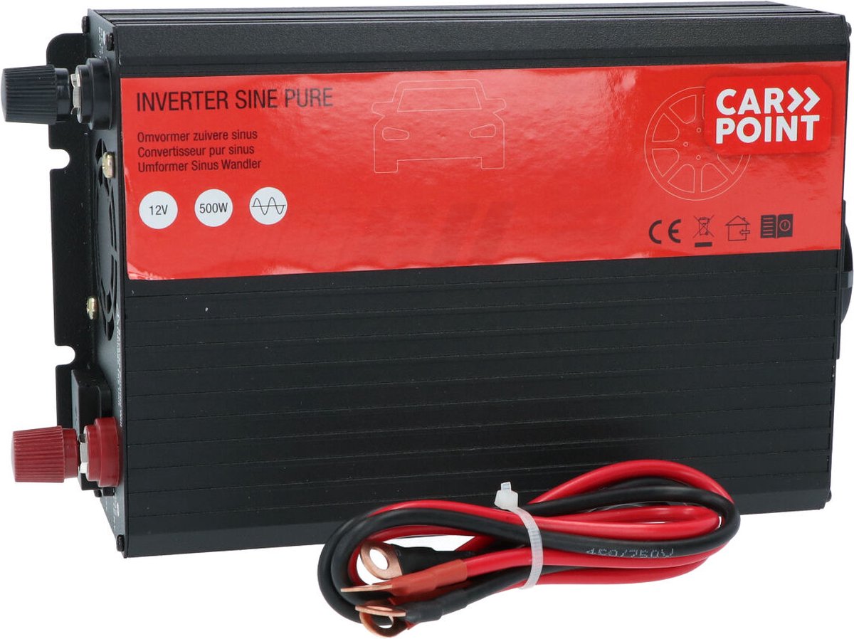 Carpoint omvormer 12v naar 230v – 500w 1000w piek – zuivere sinus – met beveiliging koeling – voor auto, camper boot