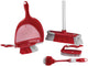 Juego de limpieza Dirt Devil de 6 piezas, cepillo para lavar platos, fregador de mano, escoba suave con mango, recogedor y recogedor, rojo gris