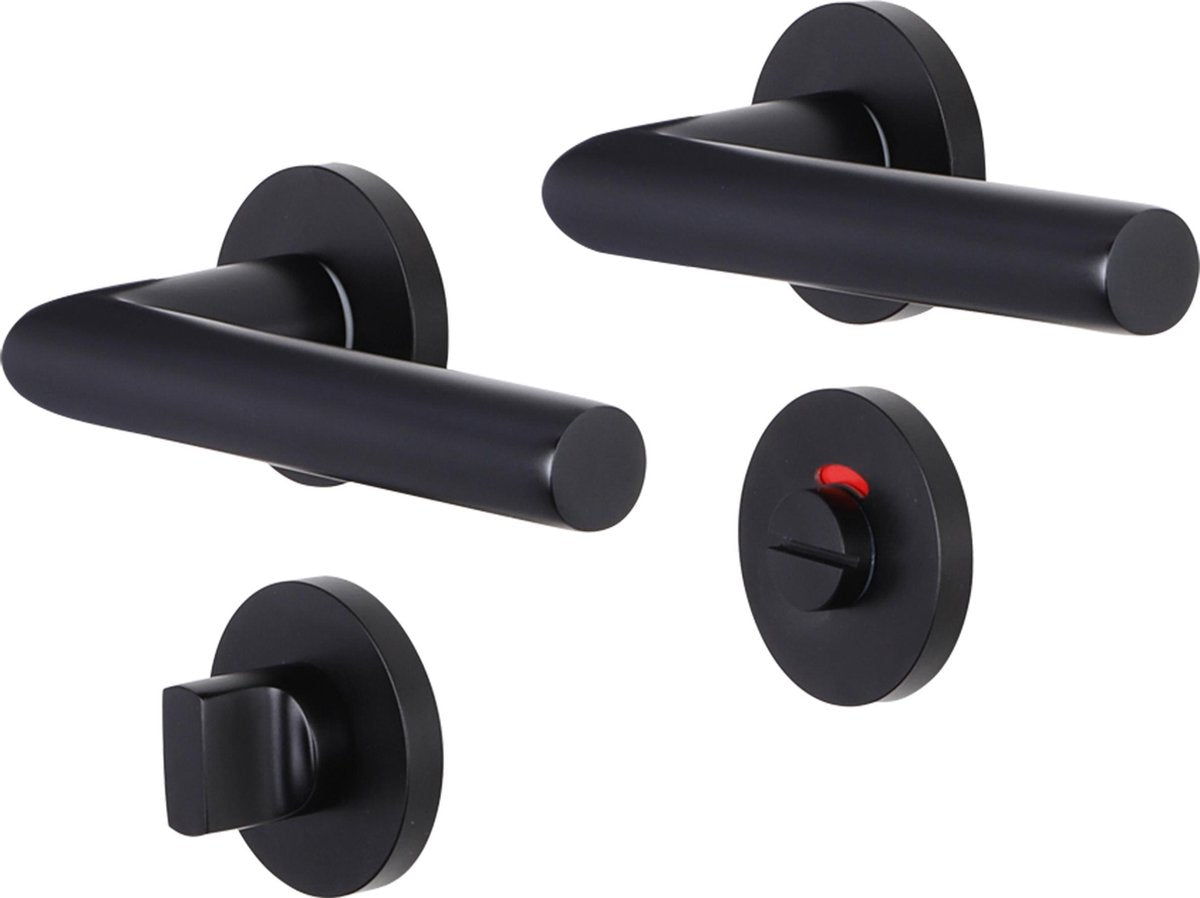 Maniglia per porta interna Impresso London - rotonda con rosetta per WC rotonda - alluminio - nera