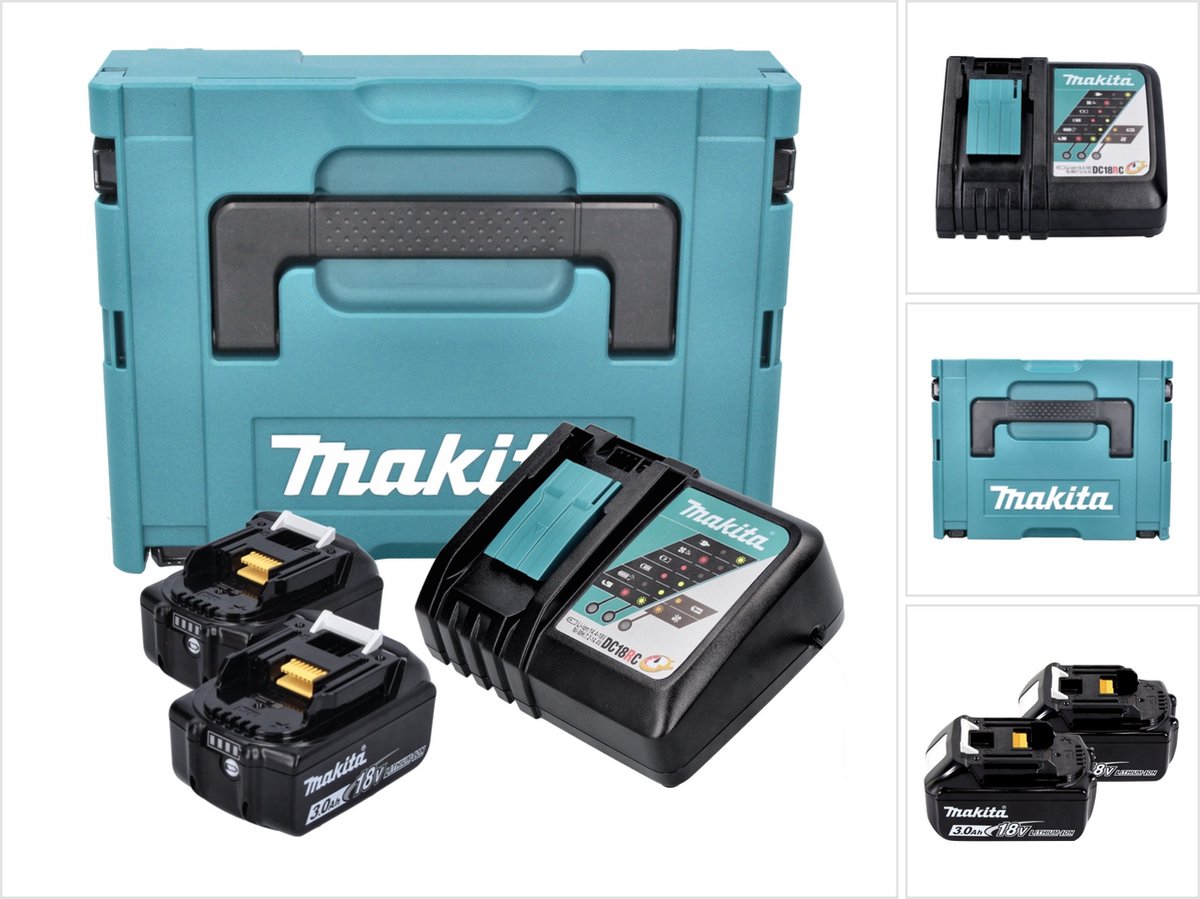 Accesorios Makita: juego de cargador 9a y batería 2x 18 v lxt 3,0 ah 197952-5