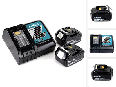 Kit alimentatore Makita li 18v - 2 batterie bl1860b 6.0ah + caricabatterie rapido dc18rc