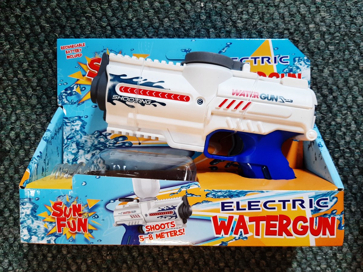 Sun Fun Fun Fun Gun Gun Electric con botella de azul blanco, 18 cm