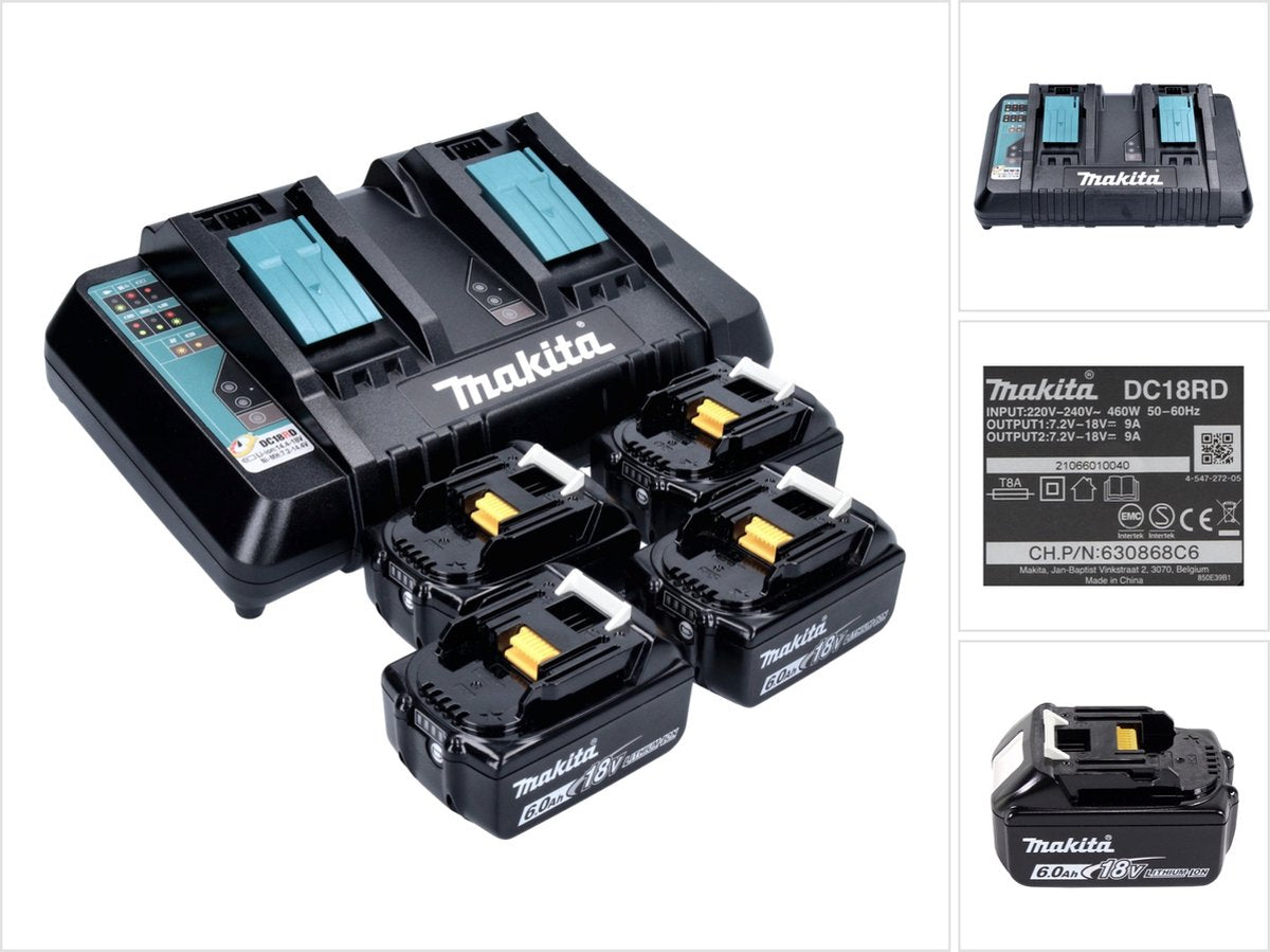 Makita 199485-6 18v li-ion accu starterset (4x 6,0ah)