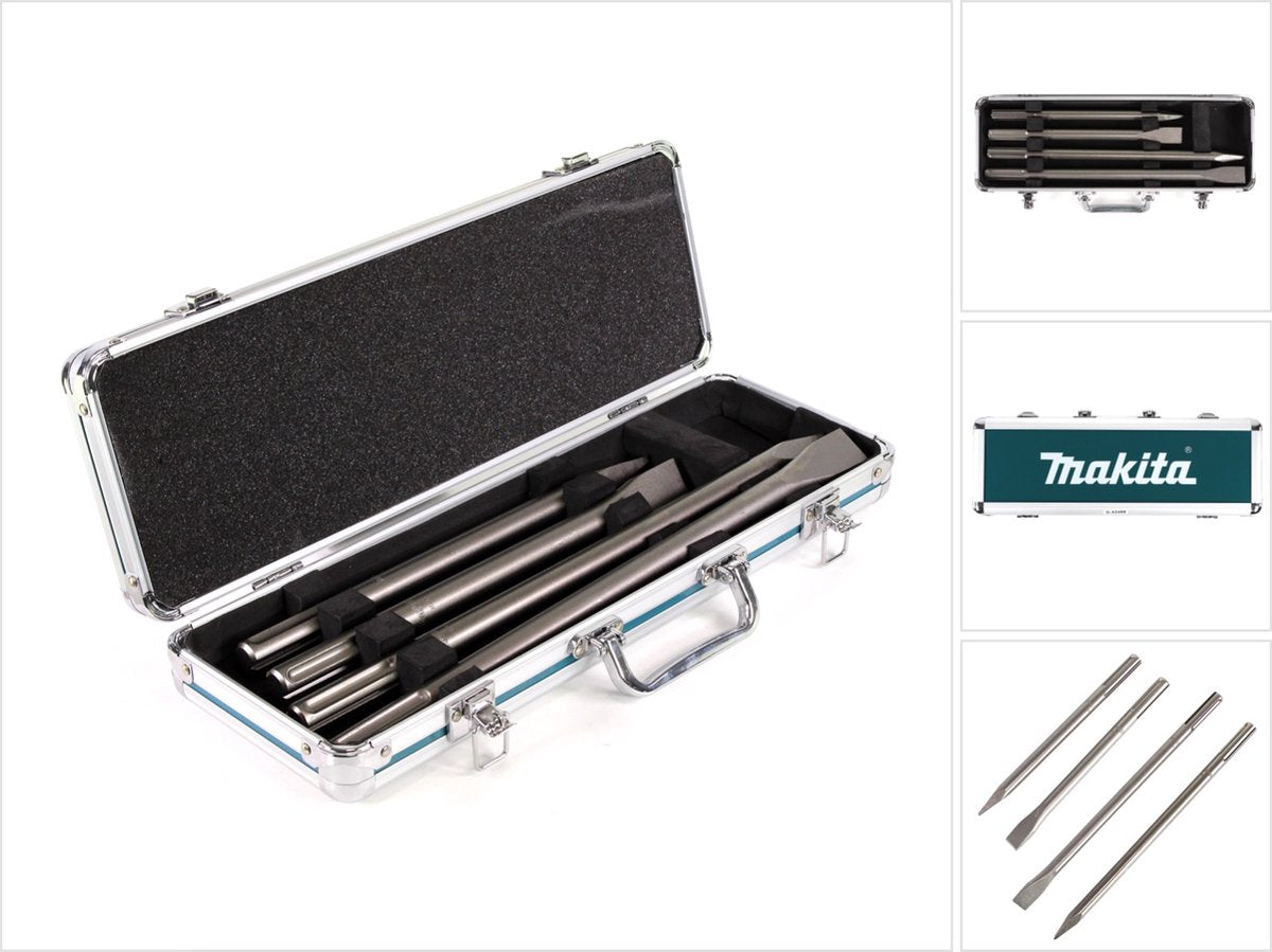Accesorios Makita Juego de cinceles SDS Max de 4 piezas: punta, plano en estuche de aluminio D-42466 - D-42466