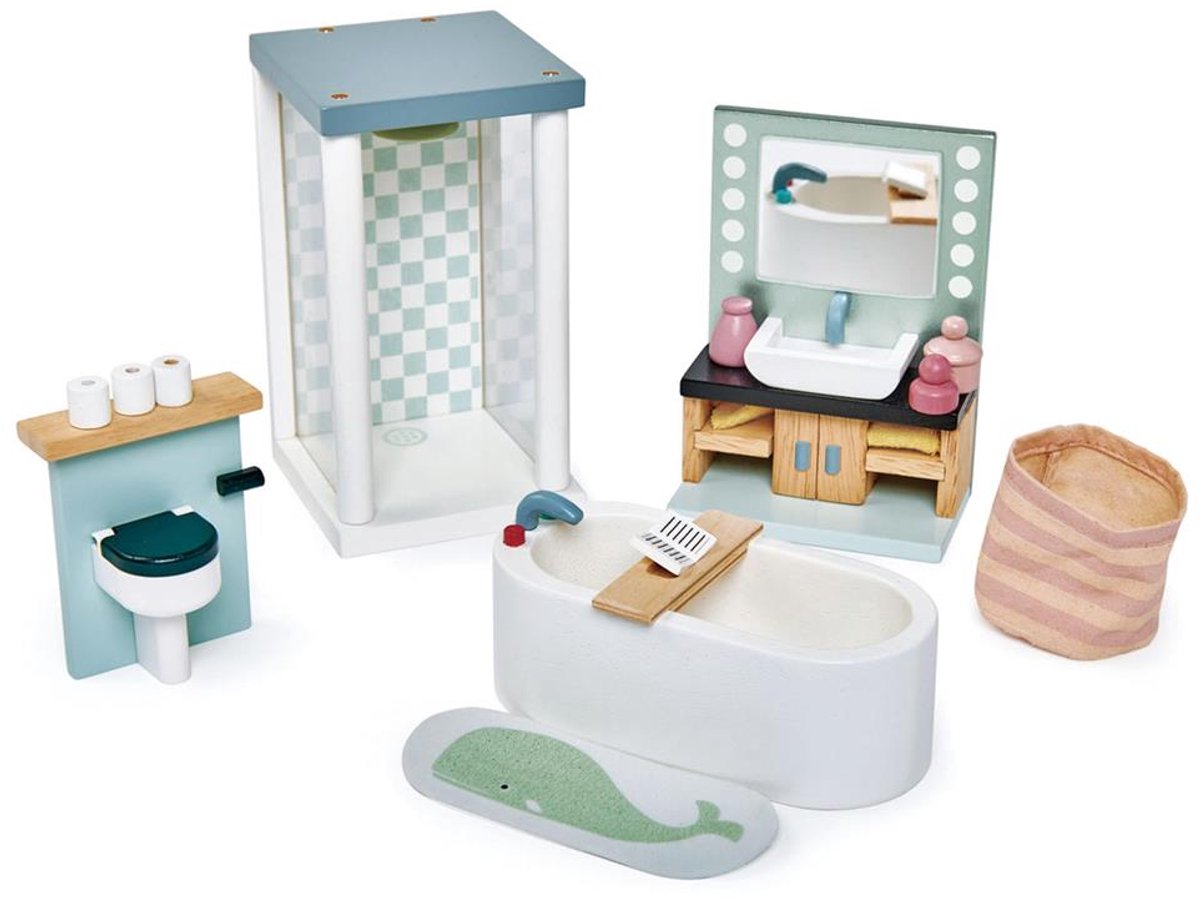 Muebles de baño de juguetes de hojas tiernas – casa de muñecas |